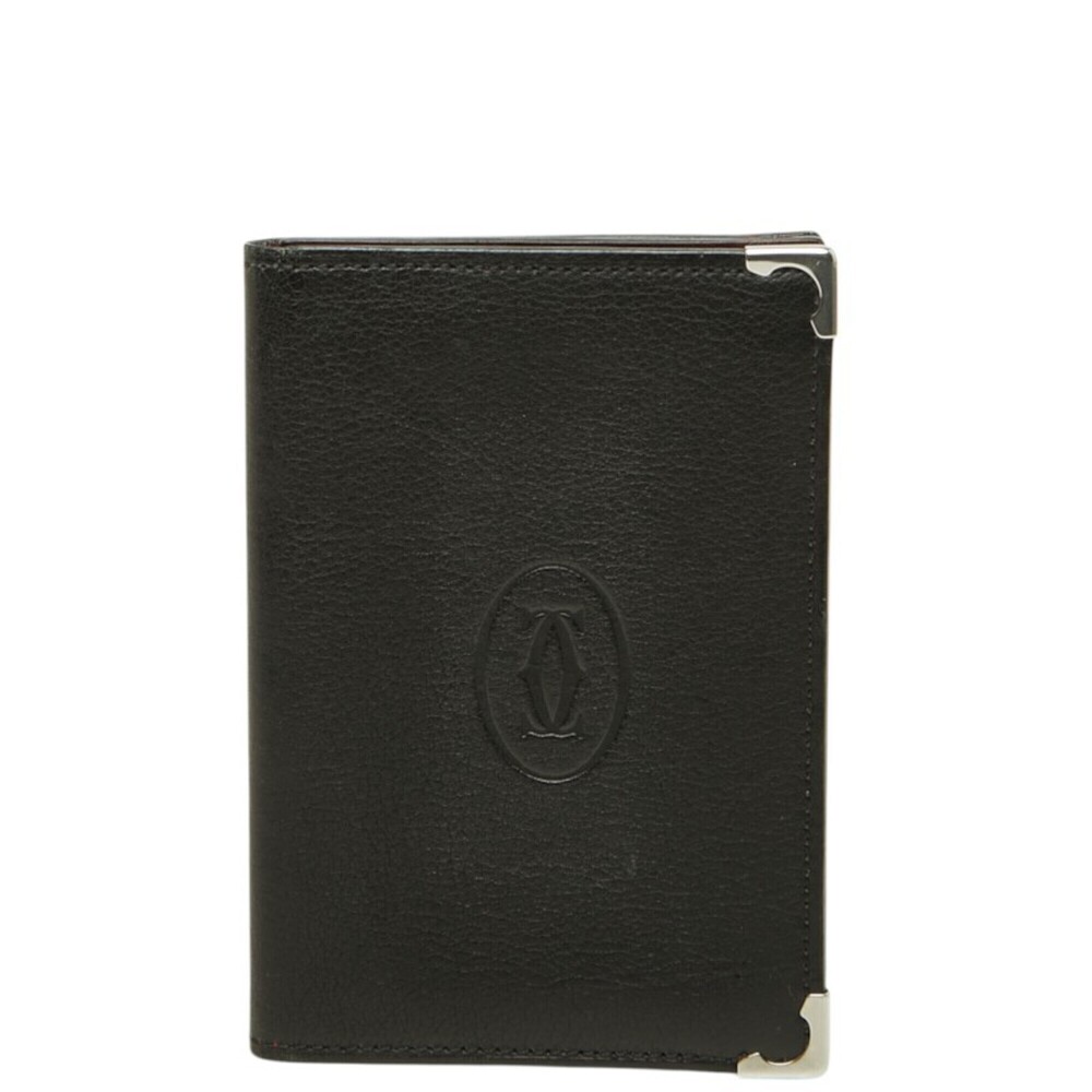 Cartier Must de Business Card Holder/Card Case, Black Leather, Women's, CARTIER